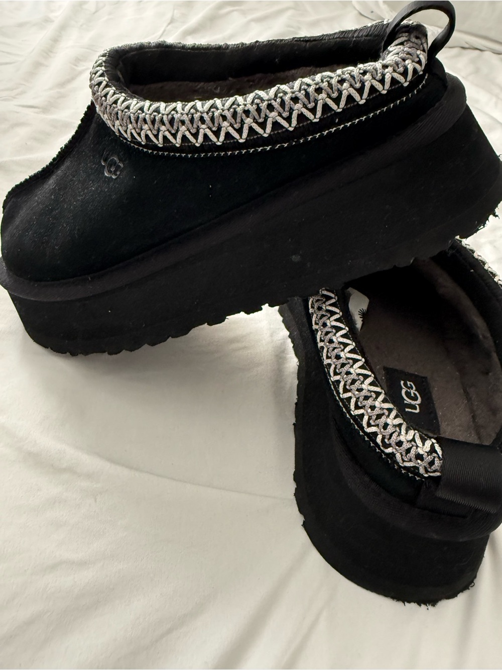 UGG Black Platform Clog with Silver Braided Trim